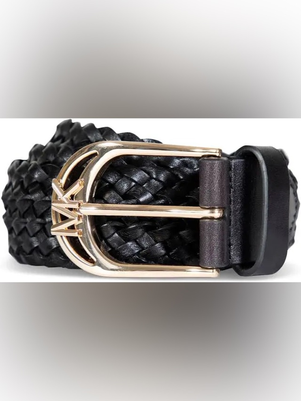NWT Michael Kors Black Braided Leather Belt with Gold Buckle